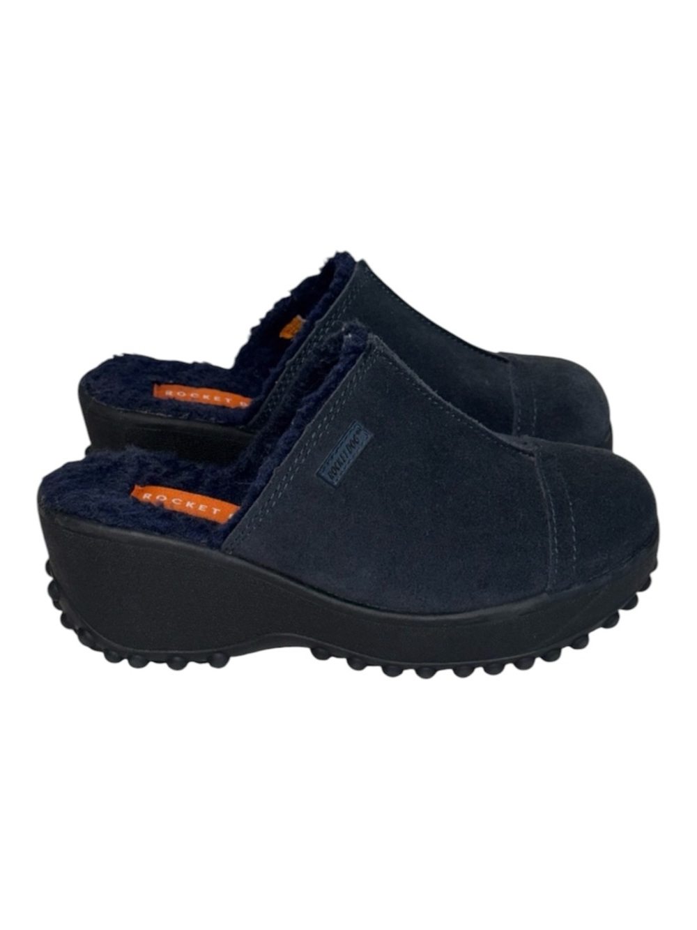 Rocket Dog Fran Navy Suede Platform Clogs Fuzzy Lined Mules 90s Y2K Size 6